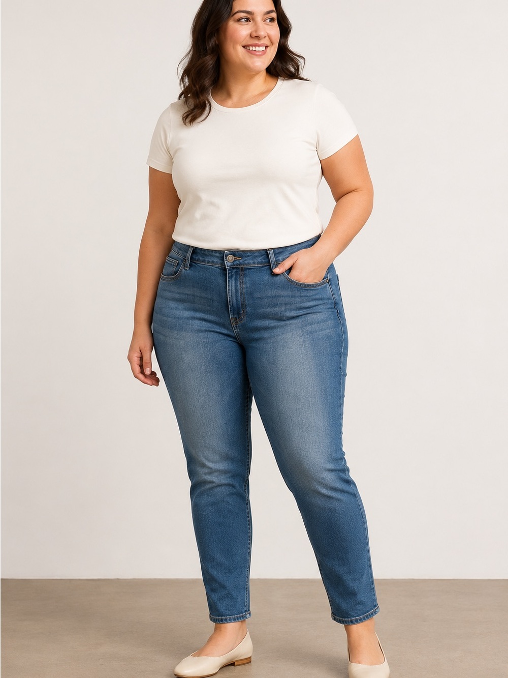 Kensie Size 16 Medium Wash Stretch Slim Straight Jeans